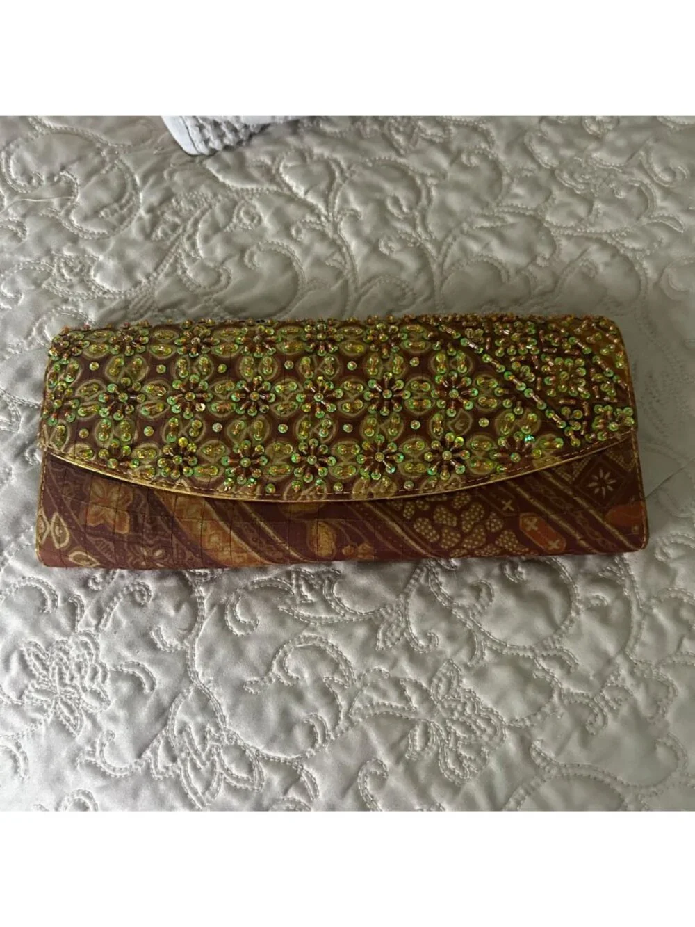 Vintage Green Beaded Floral Embellished Clutch